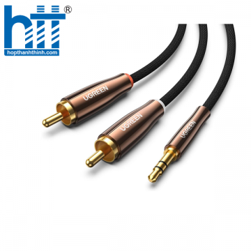 Ugreen 80847 2m 3,5 mm Nam đến 2 * RCA Vỏ đồng Bện Cáp Aux màu đen với đầu màu nâu AV170 10080847