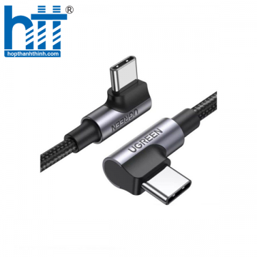 Ugreen 70698 2M 2 đầu bẻ 90 độ vuông góc cáp USB type C màu đen bọc nhôm dây dù chống nhiễu US335 20070698