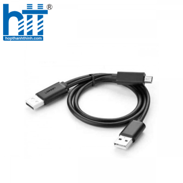Ugreen 10346 0.5M màu Đen Cáp sạc truyền dữ liệu USB 2.0 sang MICRO USB có trợ nguồn USB US107 20010346