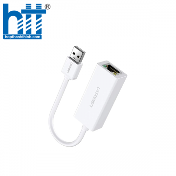 Ugreen 20255 15CM màu Trắng Cáp chuyển đổi USB 3.0 sang cổng LAN RJ45 tốc độ 1000Mbps vỏ nhựa CR111 20020255