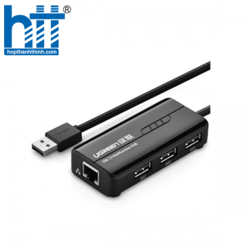 Ugreen 20264 28CM màu Đen HUB chuyển đổi USB 2.0 Sang 3 USB 2.0 + LAN cao cấp CR103 20020264