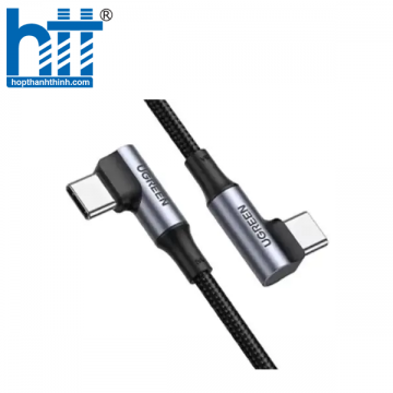 Ugreen 70696 1M cả hai đầu 90 độ x 2 màu đen Góc cạnh Cáp USB loại C MM Vỏ nhôm có dây bện US335 10070696