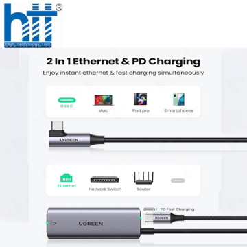 Ugreen 80605 1.2M Bộ chuyển Type C sang Rj45 + Sạc Pd