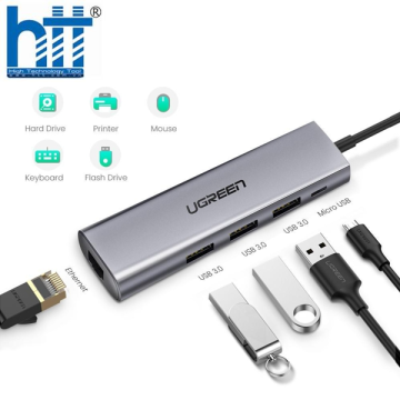 Bộ chia USB 3.0 ra 3 cổng USB 3.0 + Lan Gigabit 1000Mbps Ugreen 60812