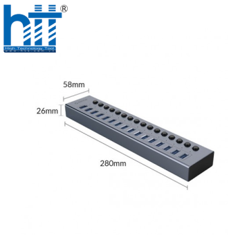 Bộ chia USB Hub 16 cổng USB 3.0, Xám, ORICO BT2U3-16AB-GY