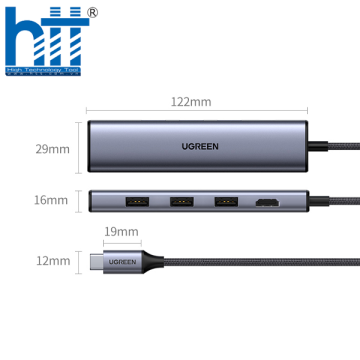 Ugreen 20934 4k 60hz 5 trong 1 Gigabits Type C sang 3 × USB3.0 + HDMI + RJ45 1000Mbps Bộ chuyển đổi CM475 20020934