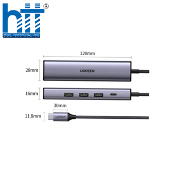 Ugreen 20932 5 trong 1 USB type C ra Usb3.0 + Rj45 1000M gigabits Ethernet + Pd Adapter CM475 20020932