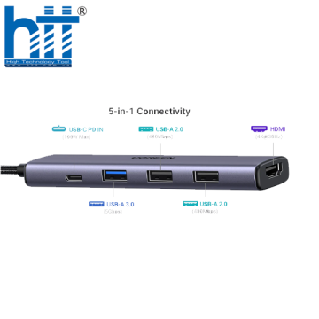 Hub USB Type-C 5 trong 1 ra HDMI 4K@30Hz, USB 2.0, USB 3.0, Sạc PD 100W Ugreen 15495
