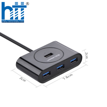 Ugreen 30291 2M Màu Đen Bộ chia Hub USB 3.0 sang 4 cổng USB 3.0 có đèn LED, có cổng cấp nguồn Type-C PD CR113 20030291