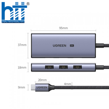 Hub USB-C to HDMI 2.1 8K + 3x USB 3.0 Ugreen 50629 cao cấp (Vỏ Nhôm)