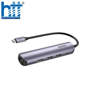 Bộ chuyển USB-C Ugreen 10919 HDMI 4K@60Hz + 2xUSB 3.0 + Lan 1Gbps + PD100W Cao cấp