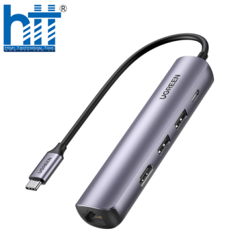 Bộ chuyển USB-C Ugreen 10919 HDMI 4K@60Hz + 2xUSB 3.0 + Lan 1Gbps + PD100W Cao cấp