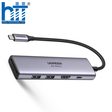 HUB USB-C to HDMI 4K@60Hz kèm Hub 2 USB 3.0 + SD/TF Cao Cấp Ugreen 60384 Sạc ngược USB – C 100W
