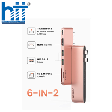 Hub Chuyển USB-C Cho Macbook Type C Sang HDMI+USB+SD/TF+Sạc PD 100W Ugreen 90288