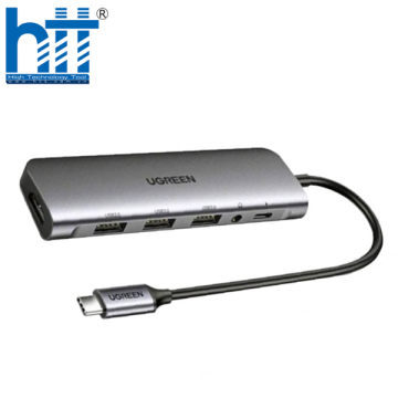 Bộ Chuyển USB C 6 in 1 UGREEN 80132 USB C to 3 USB 3.0+HDMI 4K + Audio 3.5mm hỗ trợ Mic + PD 100W