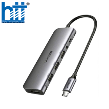 Bộ Chuyển USB C 6 in 1 UGREEN 80132 USB C to 3 USB 3.0+HDMI 4K + Audio 3.5mm hỗ trợ Mic + PD 100W
