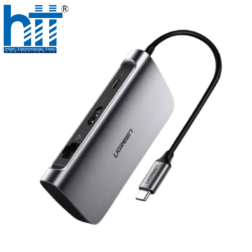 Bộ chuyển USB C 7 trong 1 Ugreen 50852, HDMI 4K + USB 3.0 + LAN 1Gbps + TF/SD + PD 100W