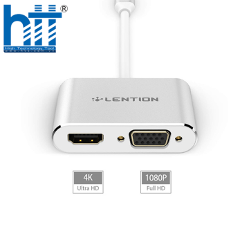 BỘ CHUYỂN ĐỔI TYPE C SANG HDMI VÀ VGA LENTION C51SHV - SILVER