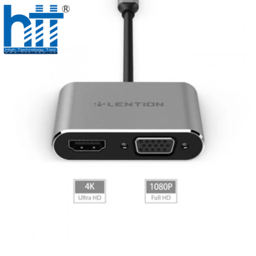 BỘ CHUYỂN ĐỔI TYPE C SANG HDMI VÀ VGA LENTION C51SHV - GREY