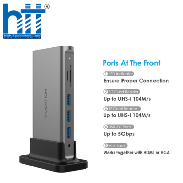 Bộ chuyển đổi USB-C 10 trong 1 Lention D55HEA Grey