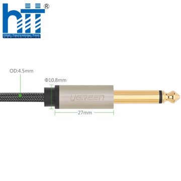 Ugreen 10638 2M màu xám cáp 6.5mm TS âm thanh Pro audio đầu mạ vàng 24k AV128 20010638