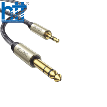 UGREEN 10625 1M MÀU XÁM ĐEN CÁP 3.5MM TRS RA 6.35MM TS STEREO PRO AUDIO MẠ VÀNG 24K AV127