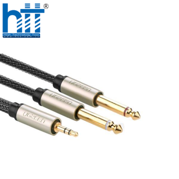 Ugreen 10618 3M màu xám cáp 3.5mm TRS ra 2 cổng 6.35mm TS AV126 20010618
