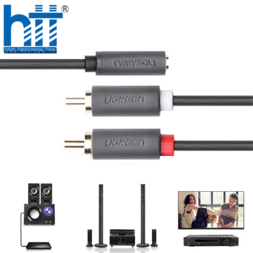 Ugreen 10588 1M màu Đen Cáp âm thanh 2 đầu Bông sen sang 3.5mm Âm AV102 20010588