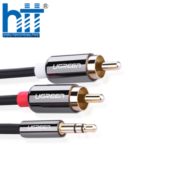 UGREEN 10584 2M MÀU ĐEN CÁP ÂM THANH 2 ĐẦU BÔNG SEN SANG 3.5MM DƯƠNG MẠ VÀNG AV116